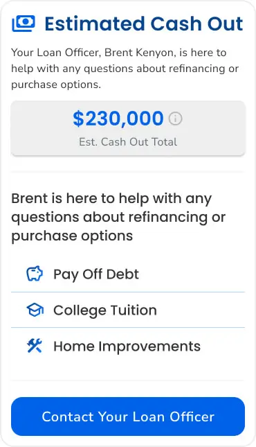 The Estimated Cash Out section of Afordal’s client nurture App.